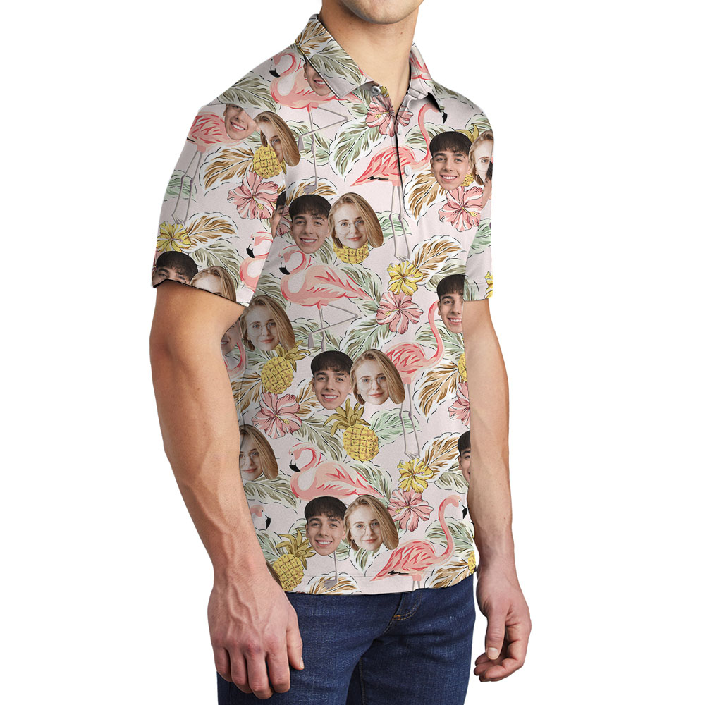 Personalized Flamingo And Floral Polos With 1-4 Faces