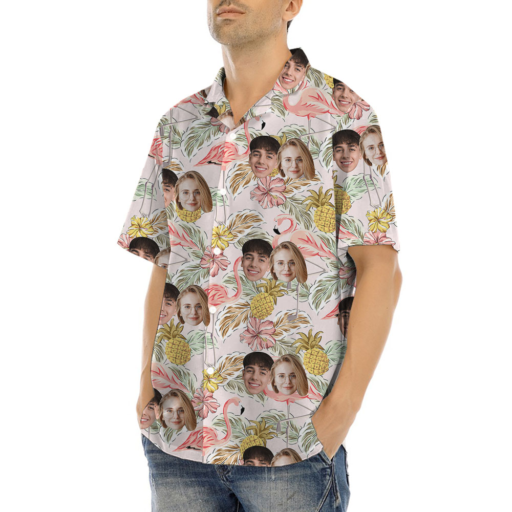 Vintage Flamingo Floral Button Up Shirt With 1-4 Faces