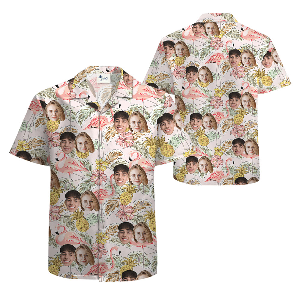 Vintage Flamingo Floral Button Up Shirt With 1-4 Faces