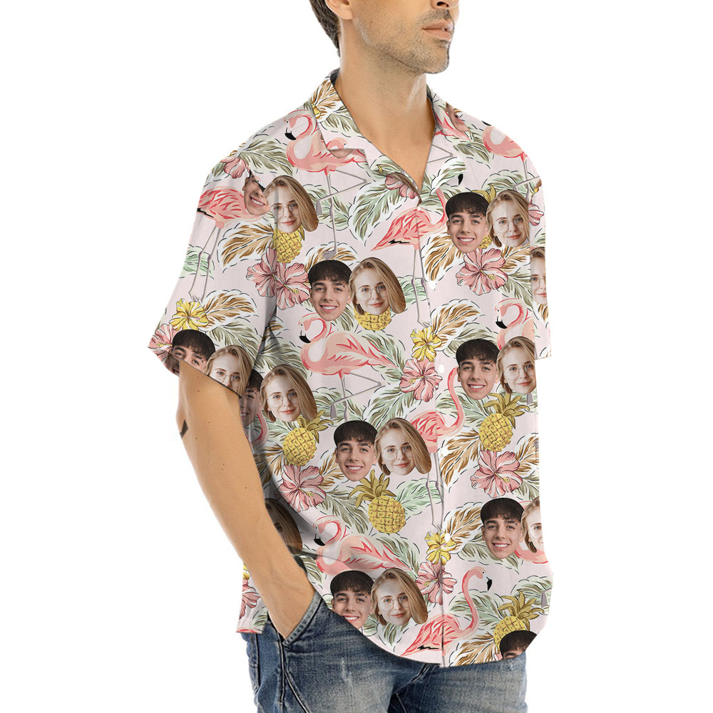 Vintage Flamingo Floral Button Up Shirt With 1-4 Faces
