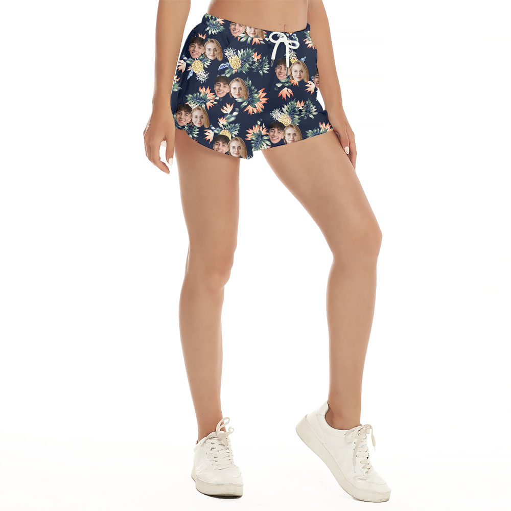 Cool Couple Faces On Pineapple Black Shorts For Women