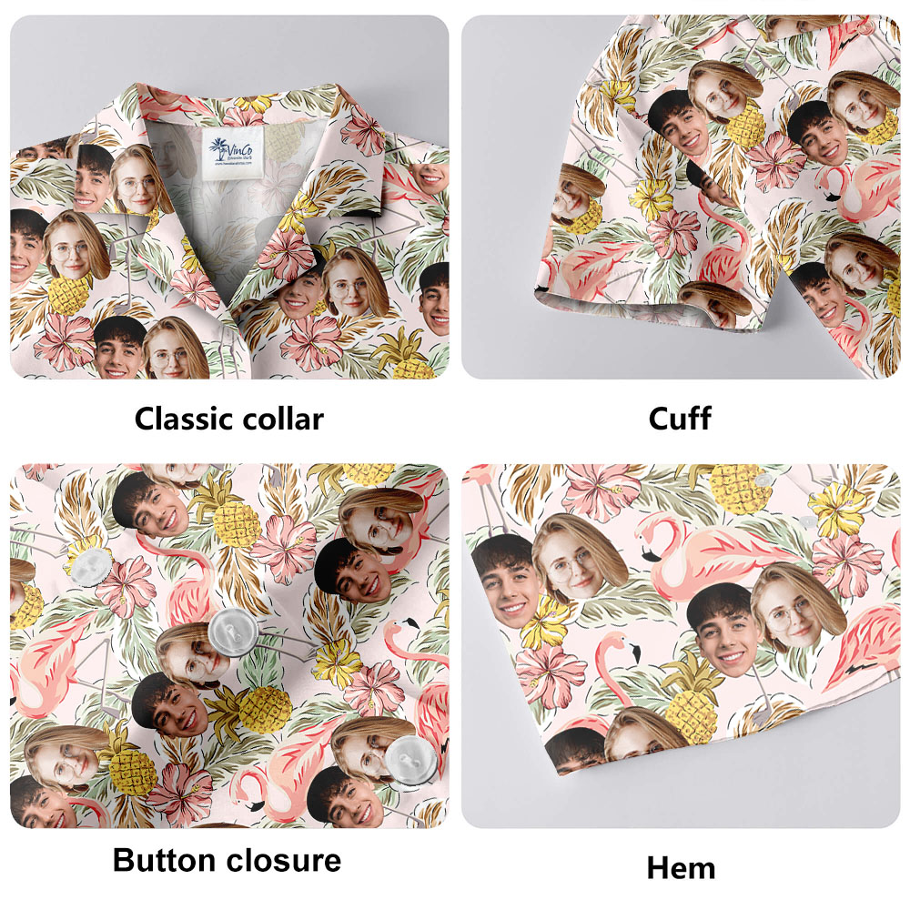 Vintage Flamingo Floral Button Up Shirt With 1-4 Faces