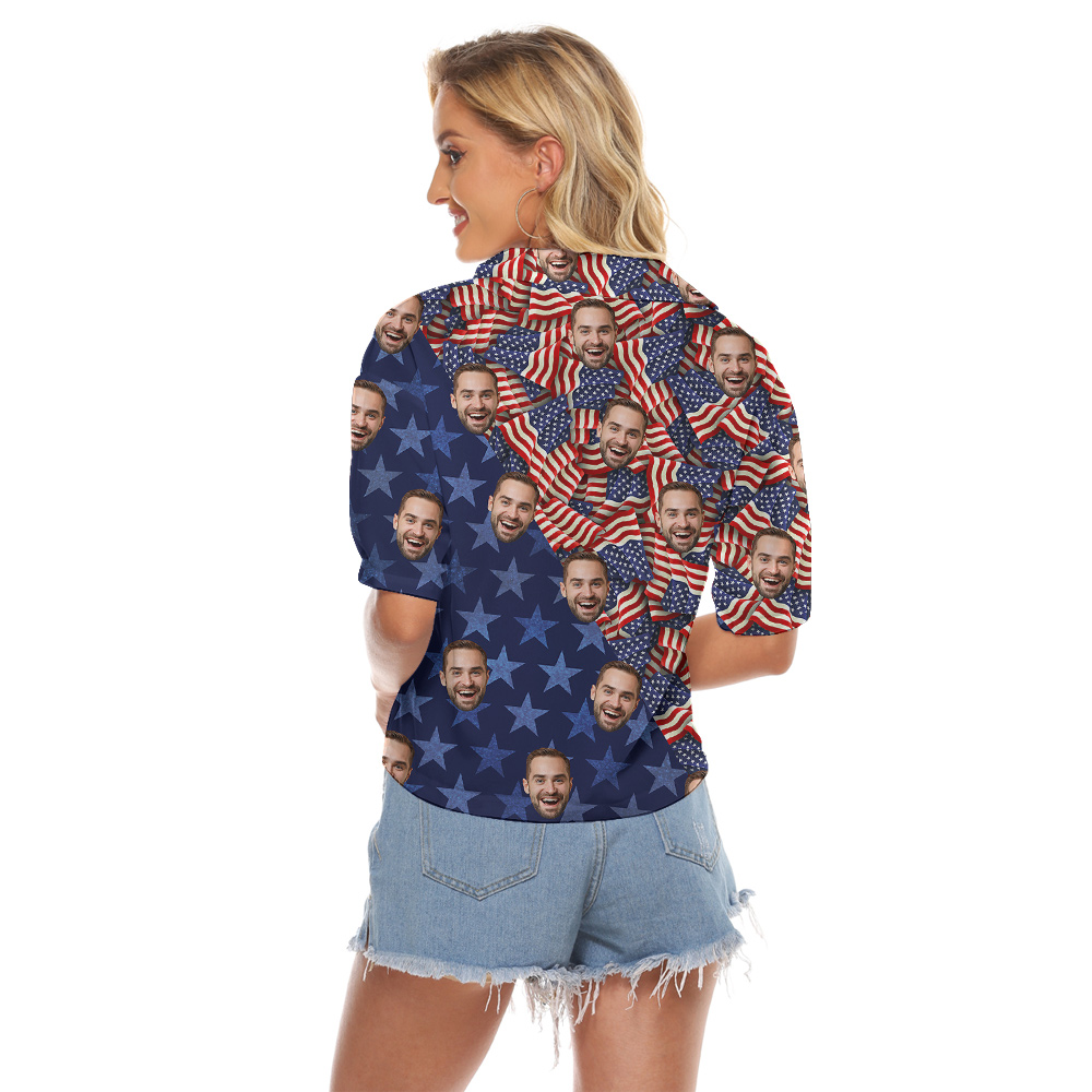 Funny Custom Face Patriotic American Flag Women's Crop Top Shirt