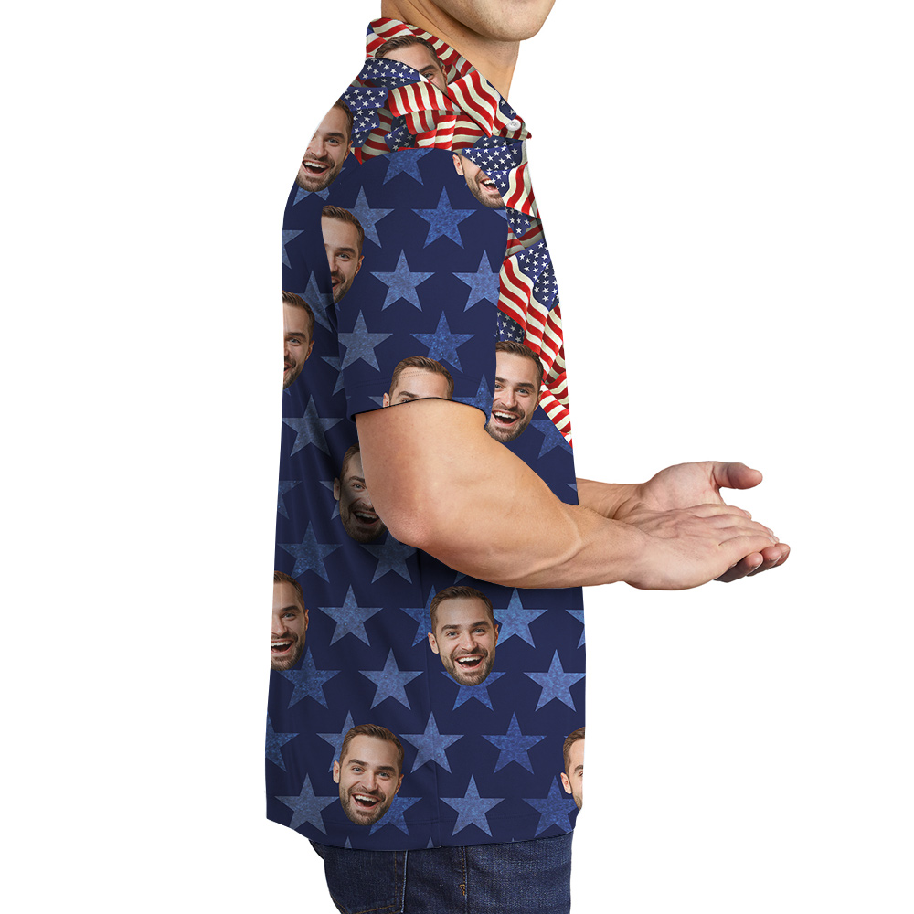 Custom Face American Flag Patriotic Men's Polo Shirt