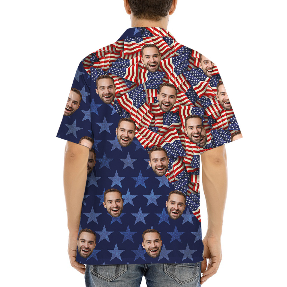 American Flag 4th Of July Men's Hawaiian Shirt With Custom Face