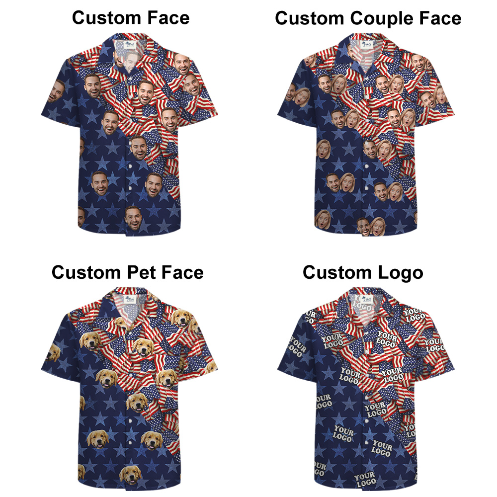 American Flag 4th Of July Men's Hawaiian Shirt With Custom Face