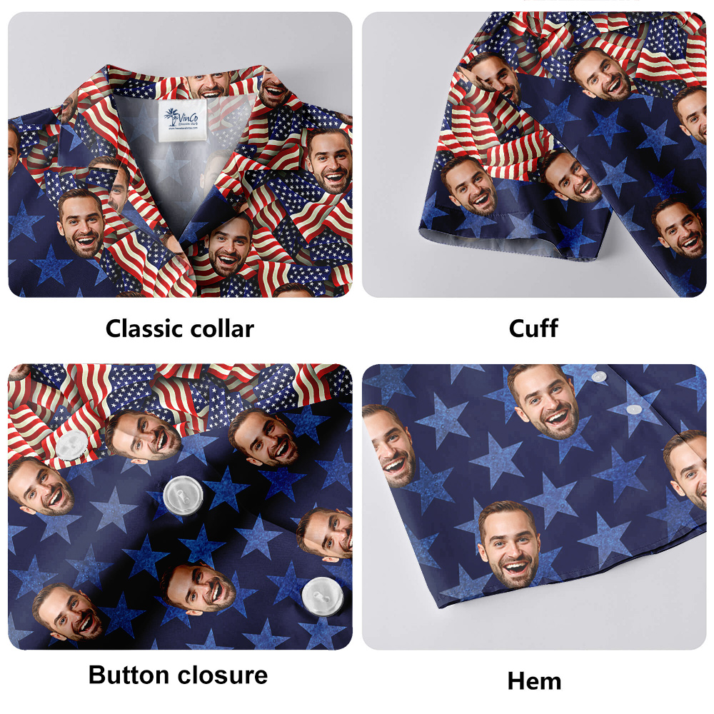 American Flag 4th Of July Men's Hawaiian Shirt With Custom Face
