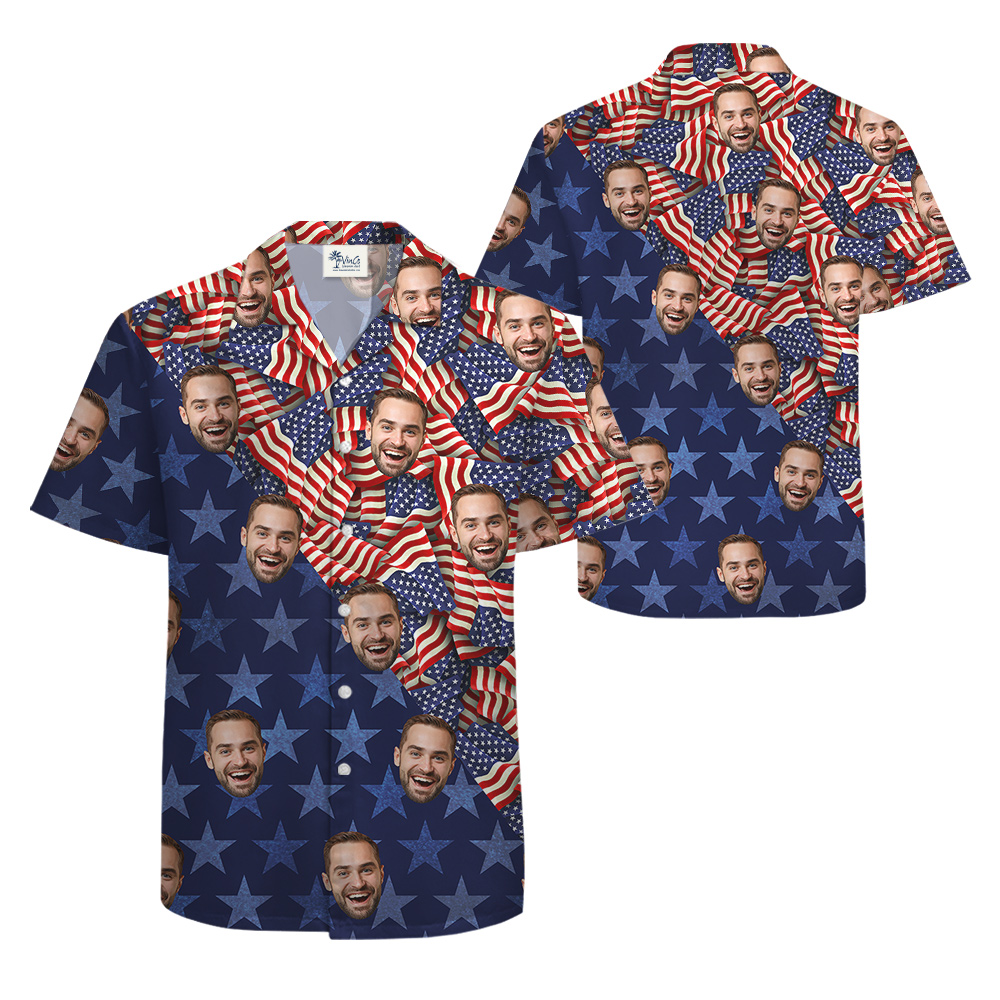 American Flag 4th Of July Men's Hawaiian Shirt With Custom Face
