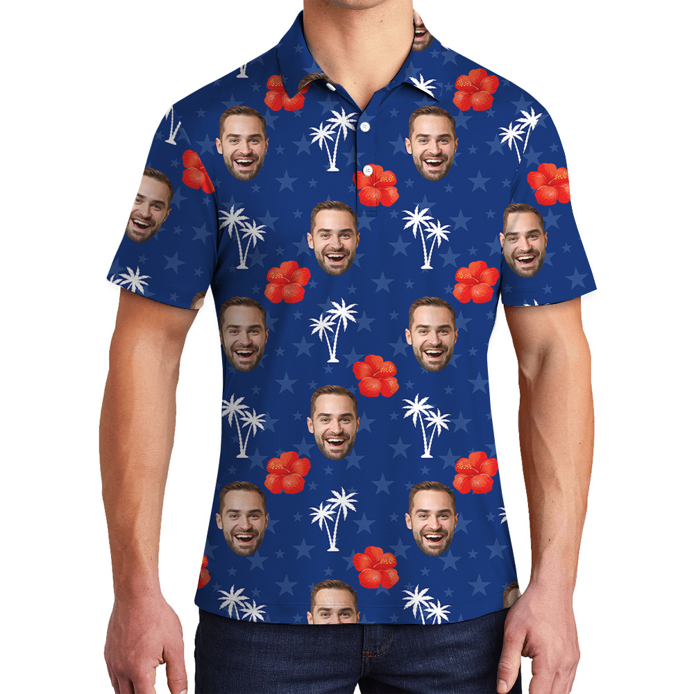 Cool 4th Of July Custom Face Blue Men's Polo Shirt - variant image 1
