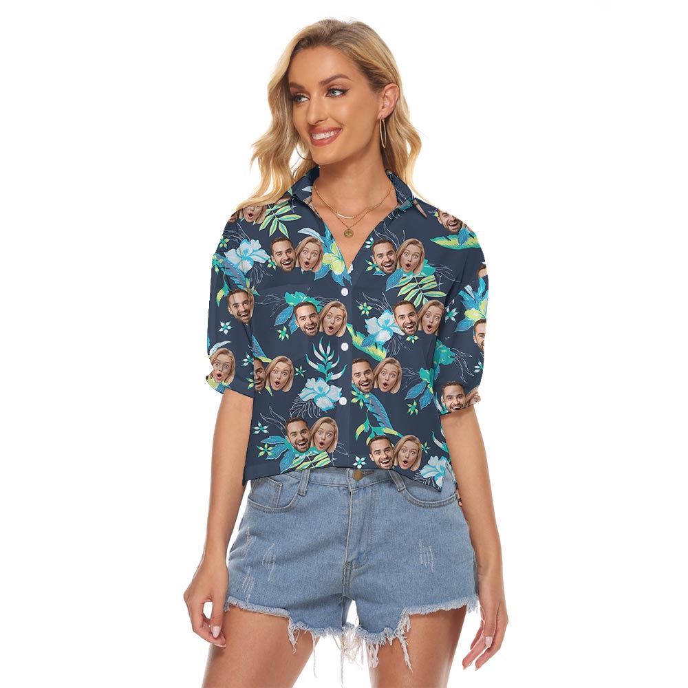 Cool Navy Custom Face Floral Crop Top For Women - variant image 1