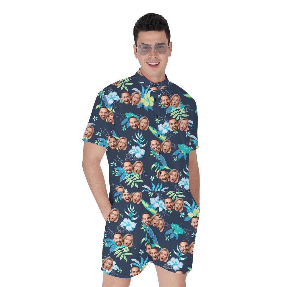 Personalized Multiple Face Male Romper With Tropical - variant image 1
