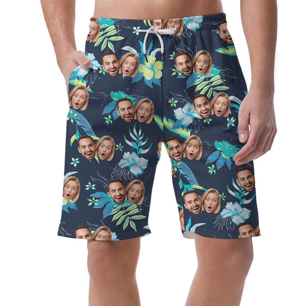 Custom Faces On Men's Beach Shorts Tropical Navy - variant image 1