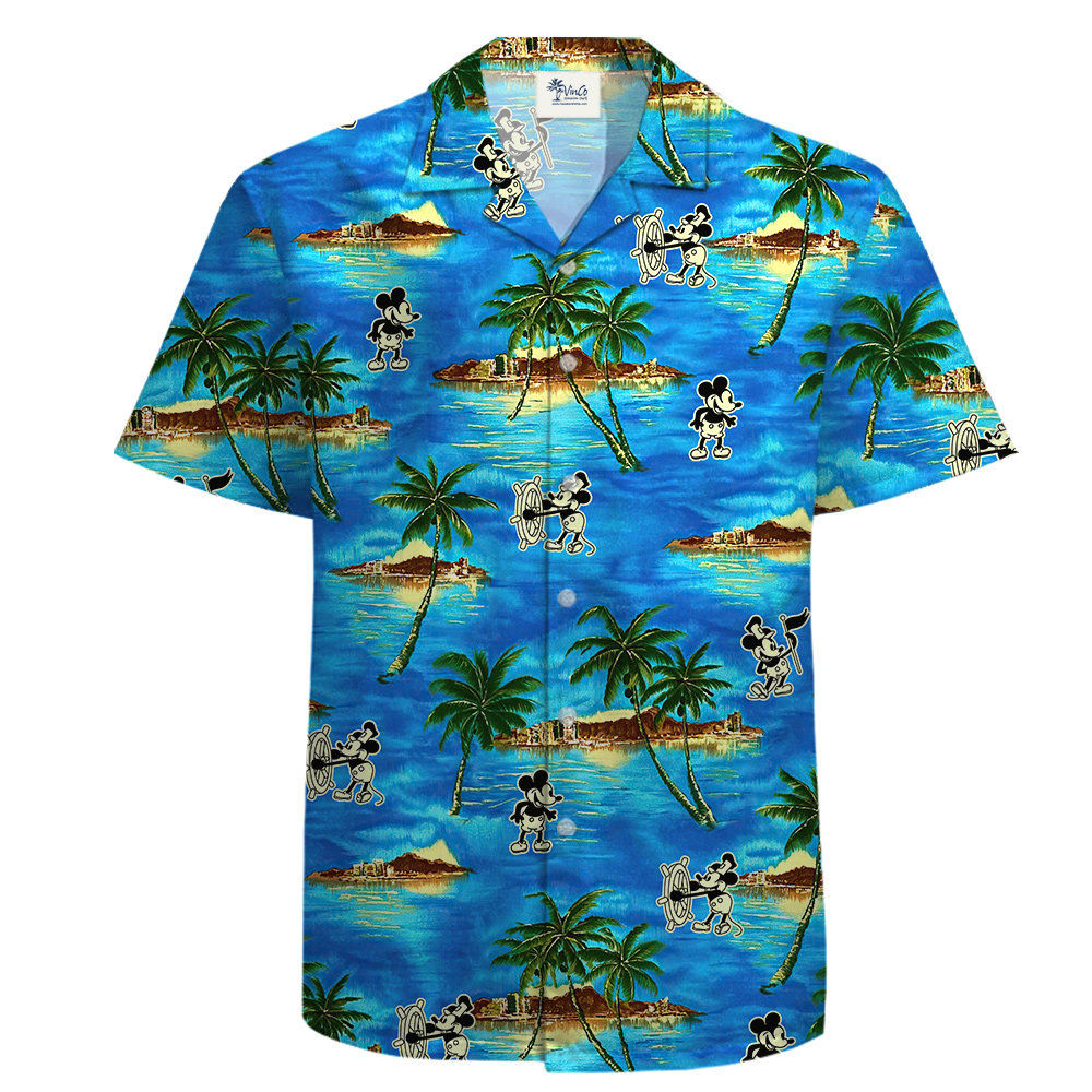 100% Cotton Hula Shirt with 1928 Mickey in Blue Island Ocean Theme - variant image 1