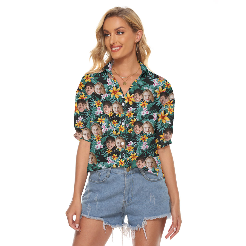 Tropical Green Women's Crop Top With Face - variant image 1