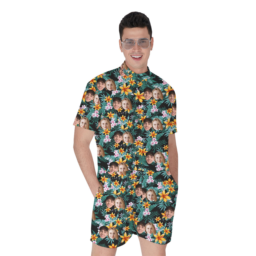 Personalized Photo Male Romper With Tropical Floral Print - variant image 1