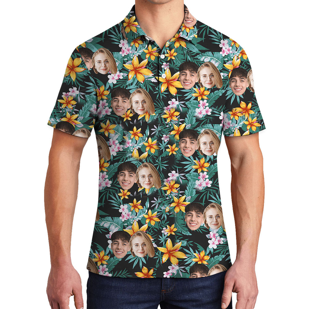 Personalized 1-4 Faces Tropical Collared Polos - variant image 1