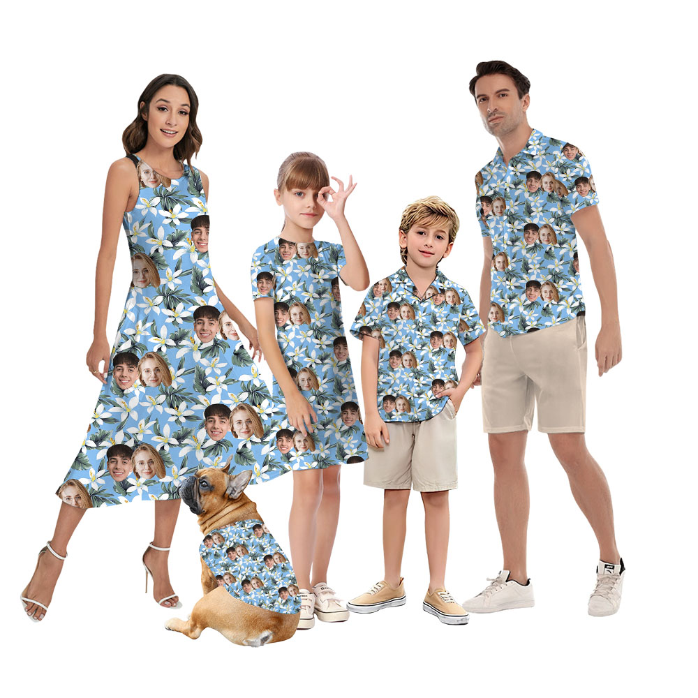 Personalized Photo Blue And White Matching Hawaiian Outfit For Family - variant image 1