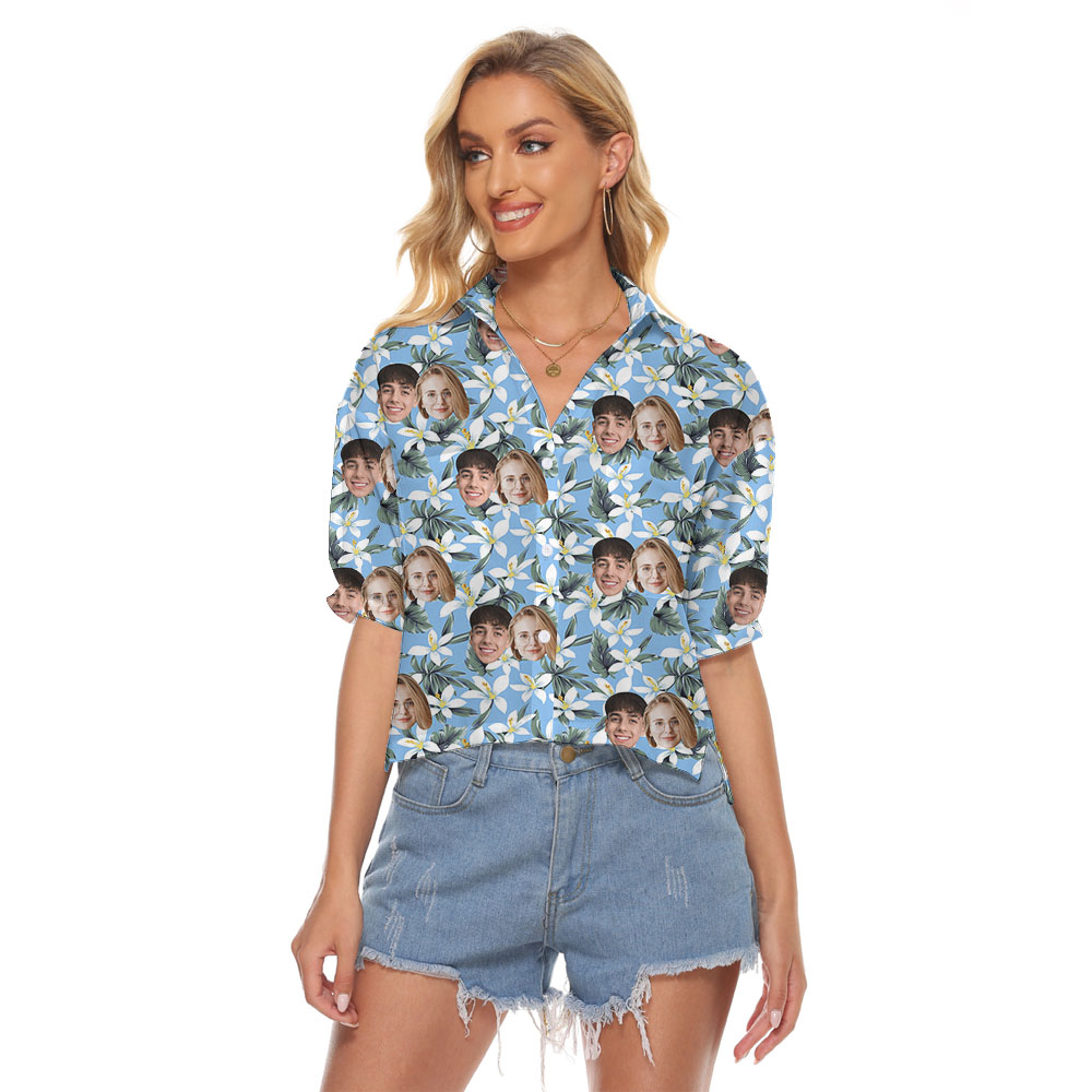 Floral Women Custom Hawaiian Shirt With Faces - variant image 1