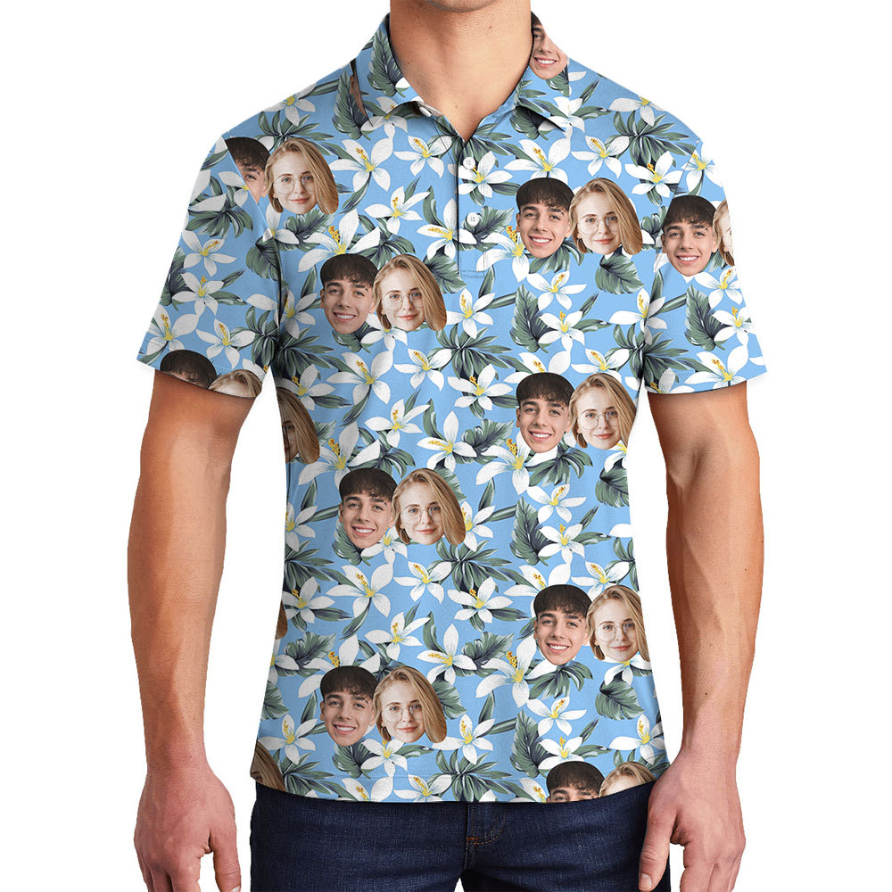 Blue Floral Collared Golf Shirt For Male - variant image 1
