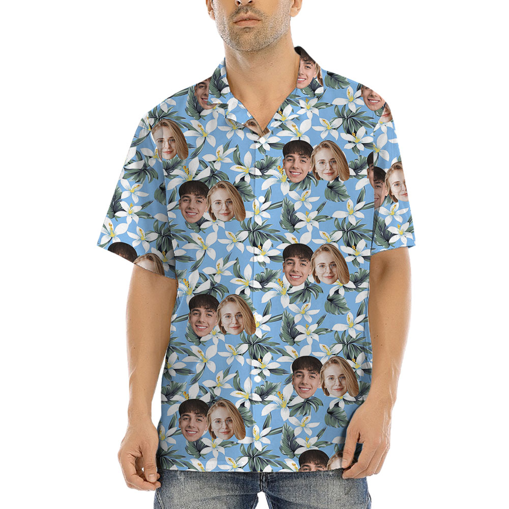 White And Blue Hawaiian Shirt With Custom Face - variant image 1