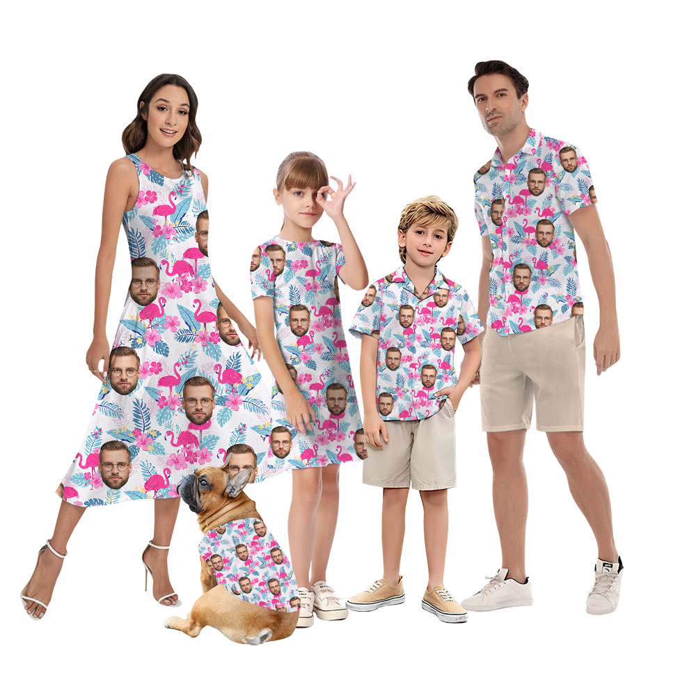 Custom Up to 4 Faces Flamingo Pink Hawaiian Shirt For Family - variant image 1