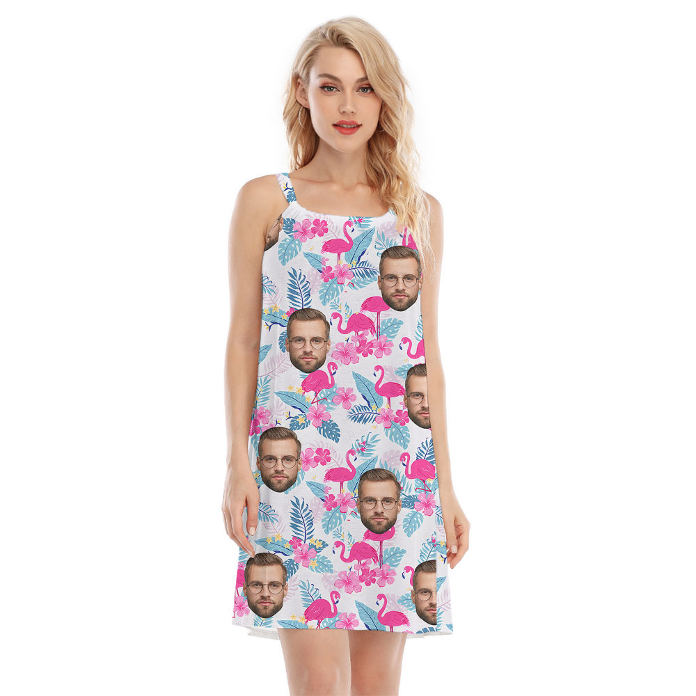 Pink Custom 1-4 Face Flamingo Women's Dress - variant image 1