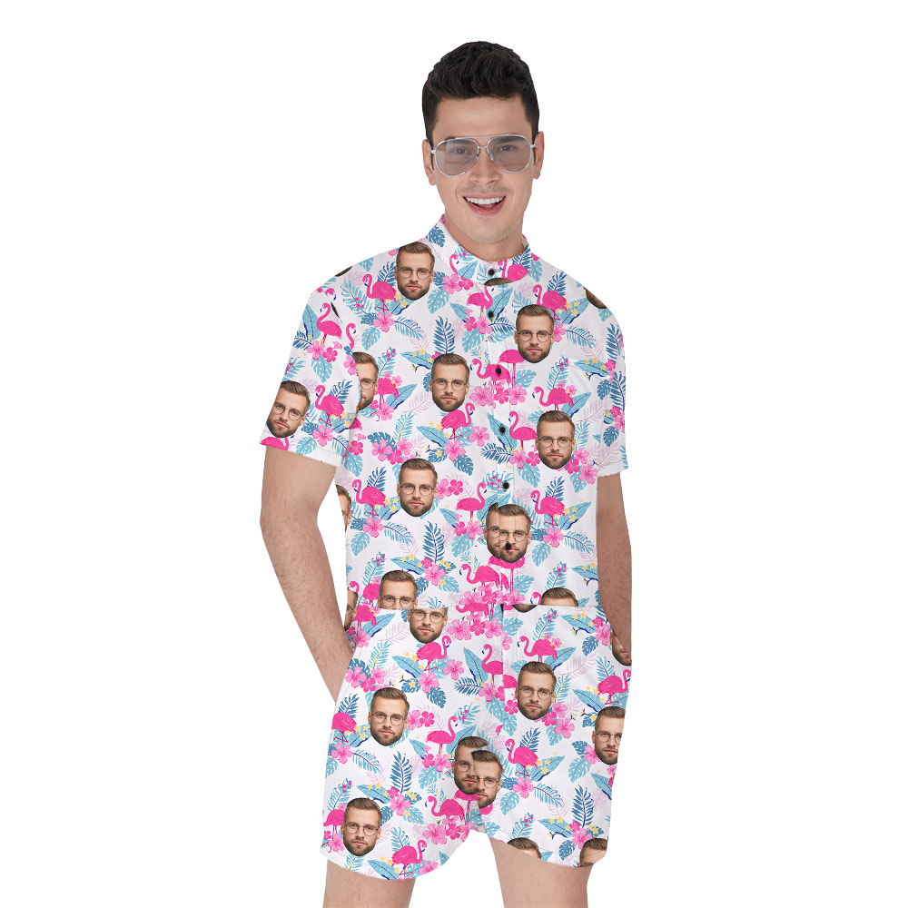 Custom Multiple Faces Pink Flamingo Romper For Male - variant image 1