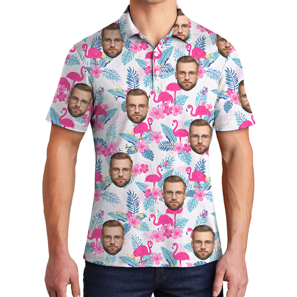 Pink Flamingo Golf Polo With 1-4 Faces - variant image 1