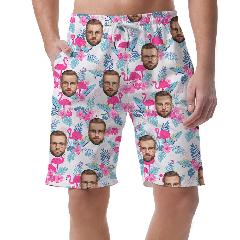 Custom Flamingo Flock Men's Hawaiian Shorts With Faces - variant image 1