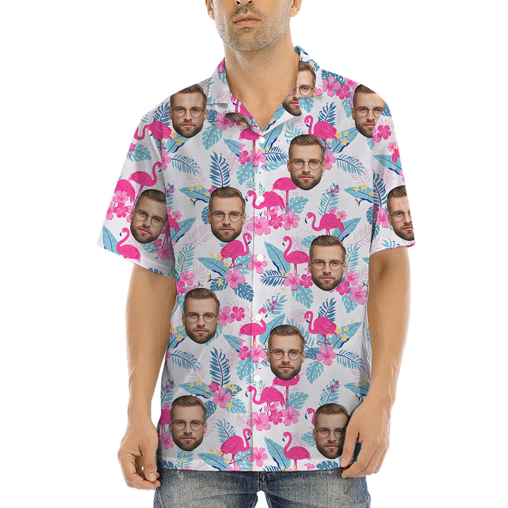 Pink Flamingo Button Up Shirt With 1-4 Faces - variant image 1