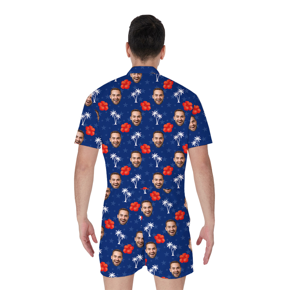 Funny 4th Of July Floral Blue Romper With Custom Face
