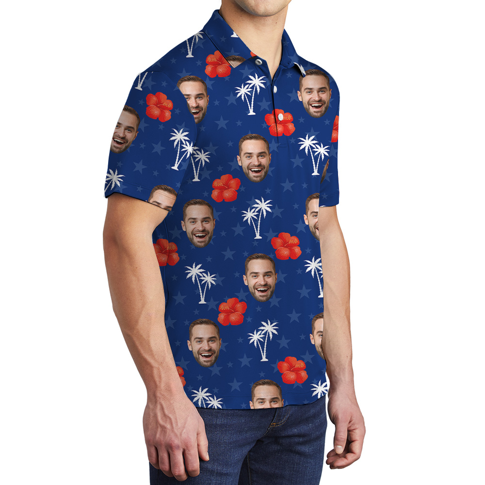 Cool 4th Of July Custom Face Blue Men's Polo Shirt