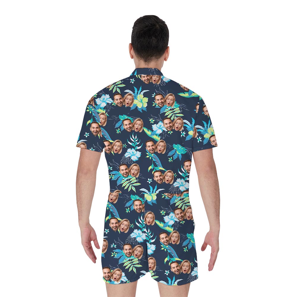Personalized Multiple Face Male Romper With Tropical
