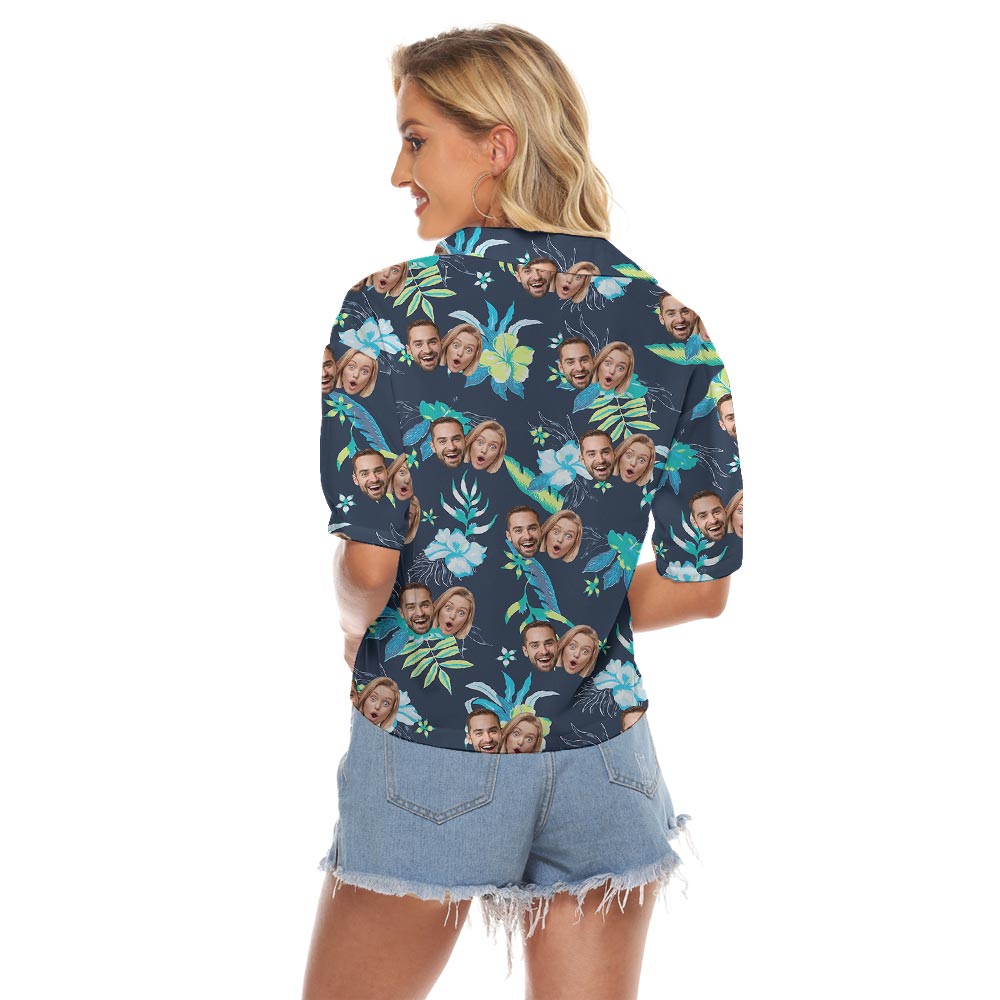 Cool Navy Custom Face Floral Crop Top For Women