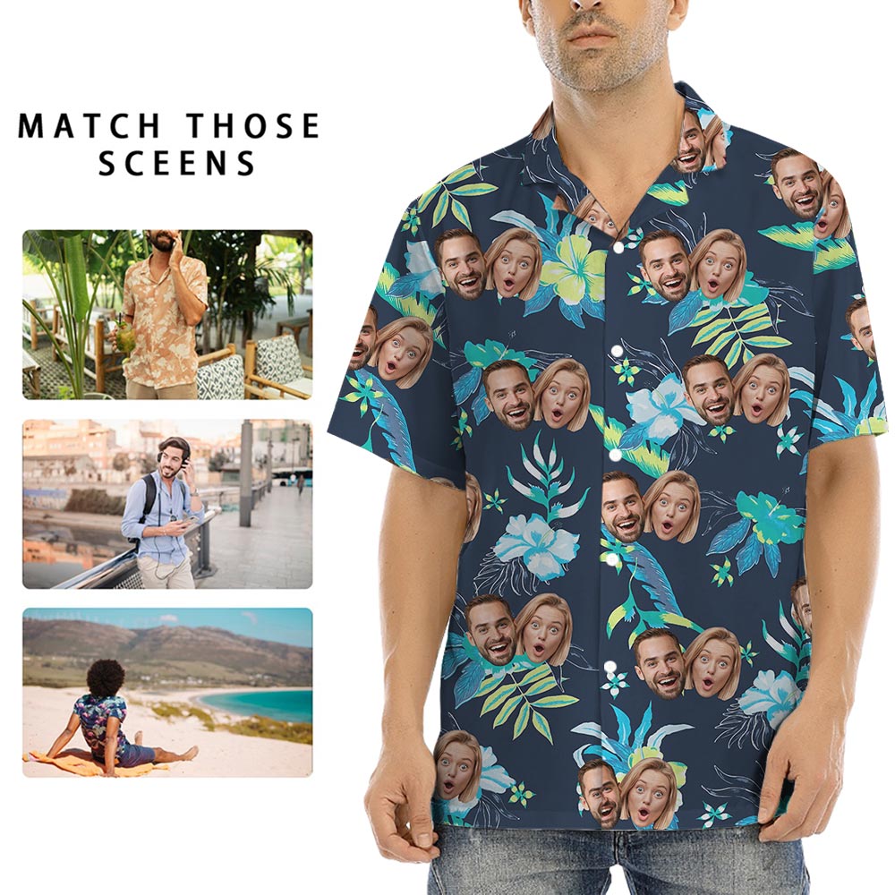 Floral Men's Hawaiian Shirt With Your Photos