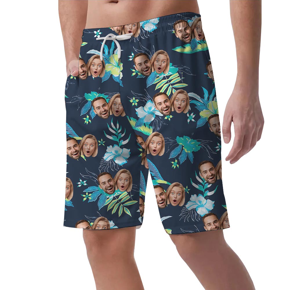 Custom Faces On Men's Beach Shorts Tropical Navy