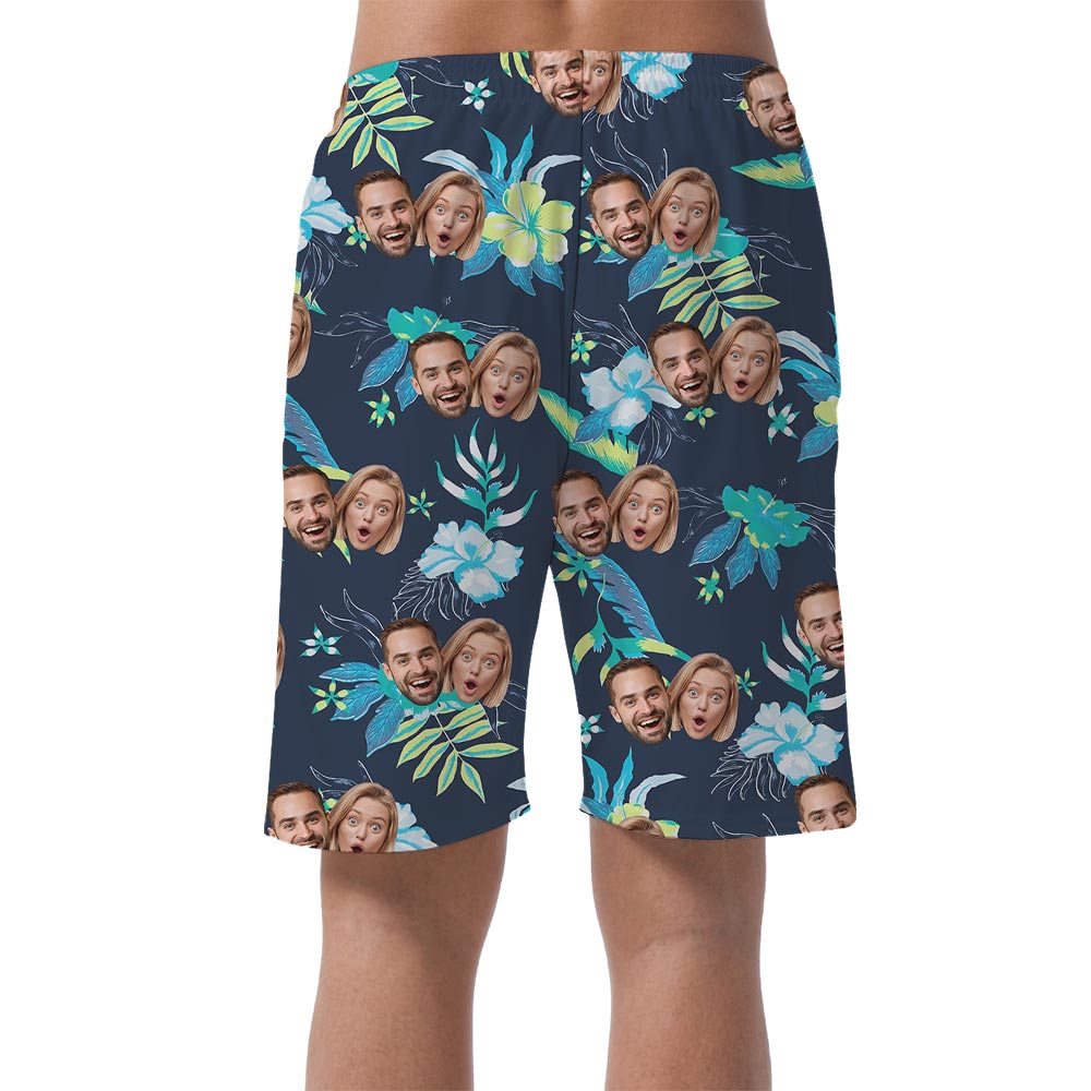 Custom Faces On Men's Beach Shorts Tropical Navy