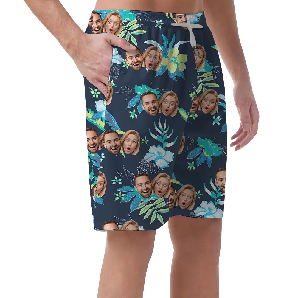 Custom Faces On Men's Beach Shorts Tropical Navy