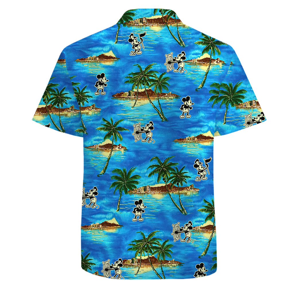 100% Cotton Hula Shirt with 1928 Mickey in Blue Island Ocean Theme
