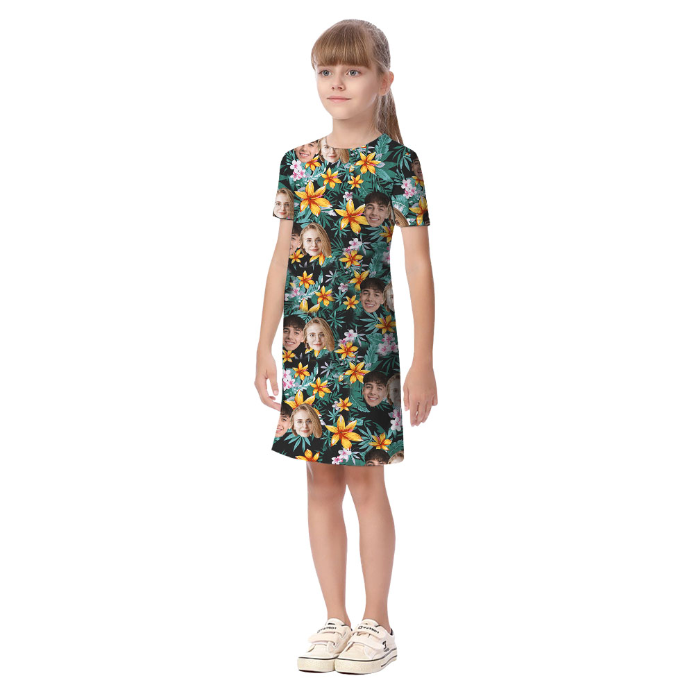 Matching Hawaiian Shirt With Face And Floral Tropical Green