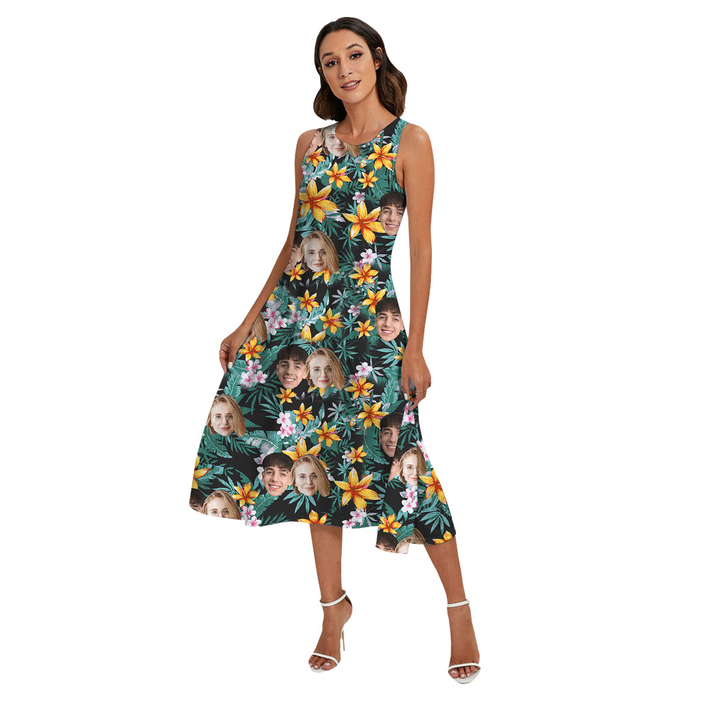 Matching Hawaiian Shirt With Face And Floral Tropical Green