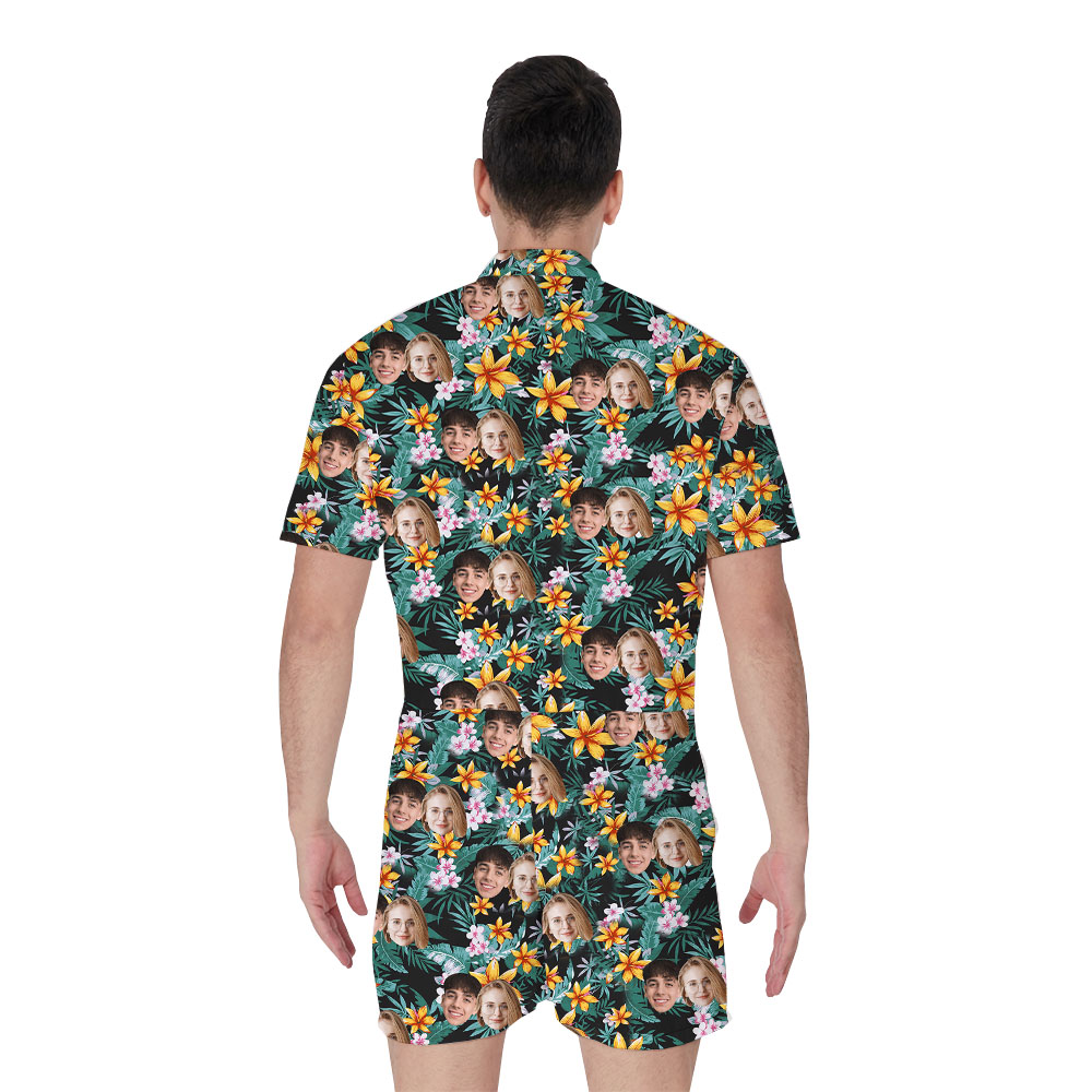 Personalized Photo Male Romper With Tropical Floral Print