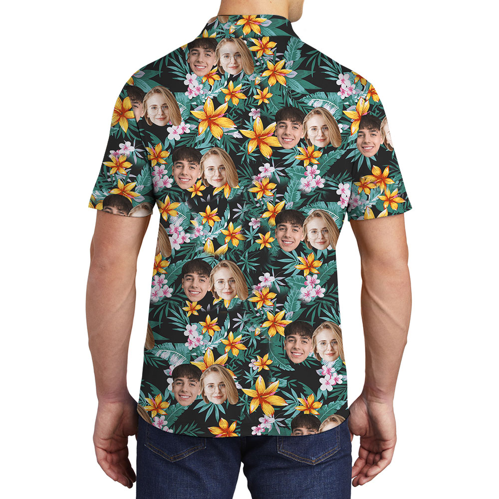 Personalized 1-4 Faces Tropical Collared Polos