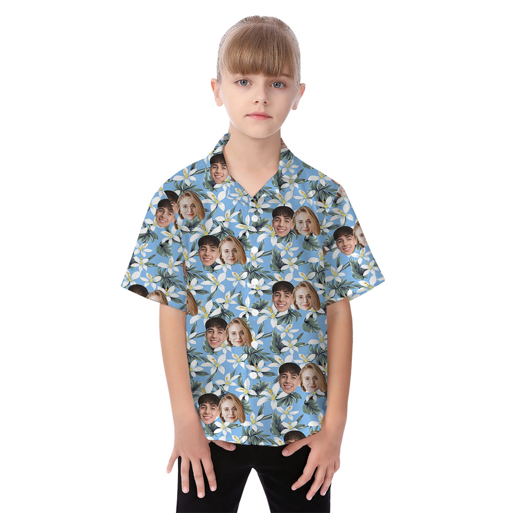 Personalized Photo Blue And White Matching Hawaiian Outfit For Family