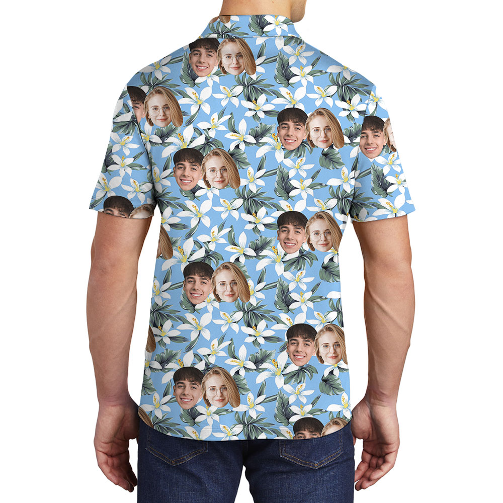 Blue Floral Collared Golf Shirt For Male