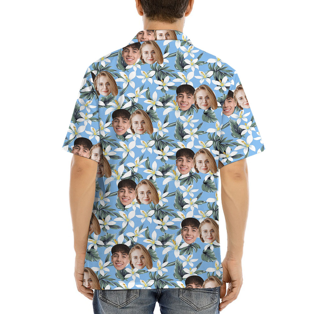 White And Blue Hawaiian Shirt With Custom Face