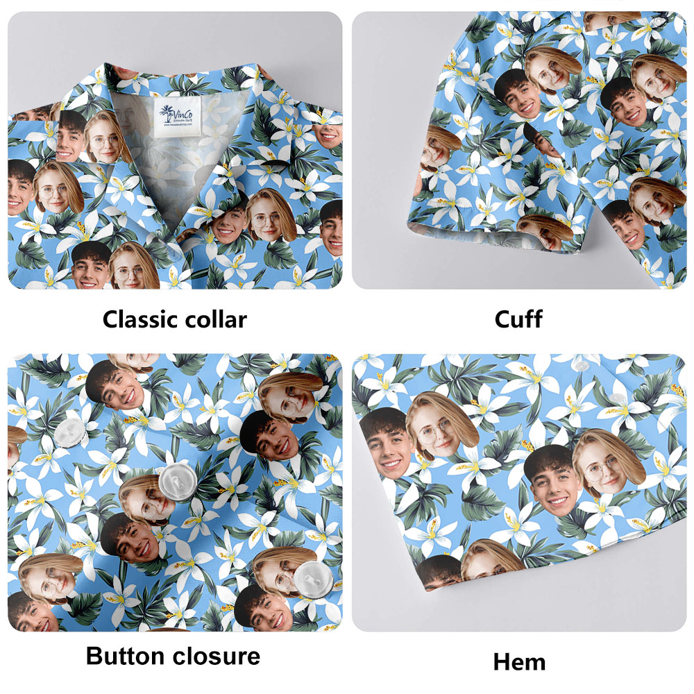 White And Blue Hawaiian Shirt With Custom Face