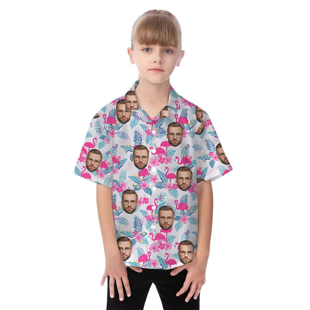 Custom Up to 4 Faces Flamingo Pink Hawaiian Shirt For Family