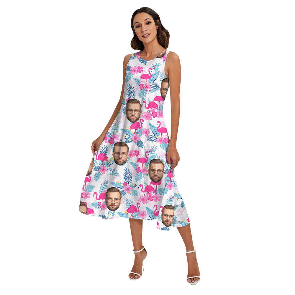Custom Up to 4 Faces Flamingo Pink Hawaiian Shirt For Family