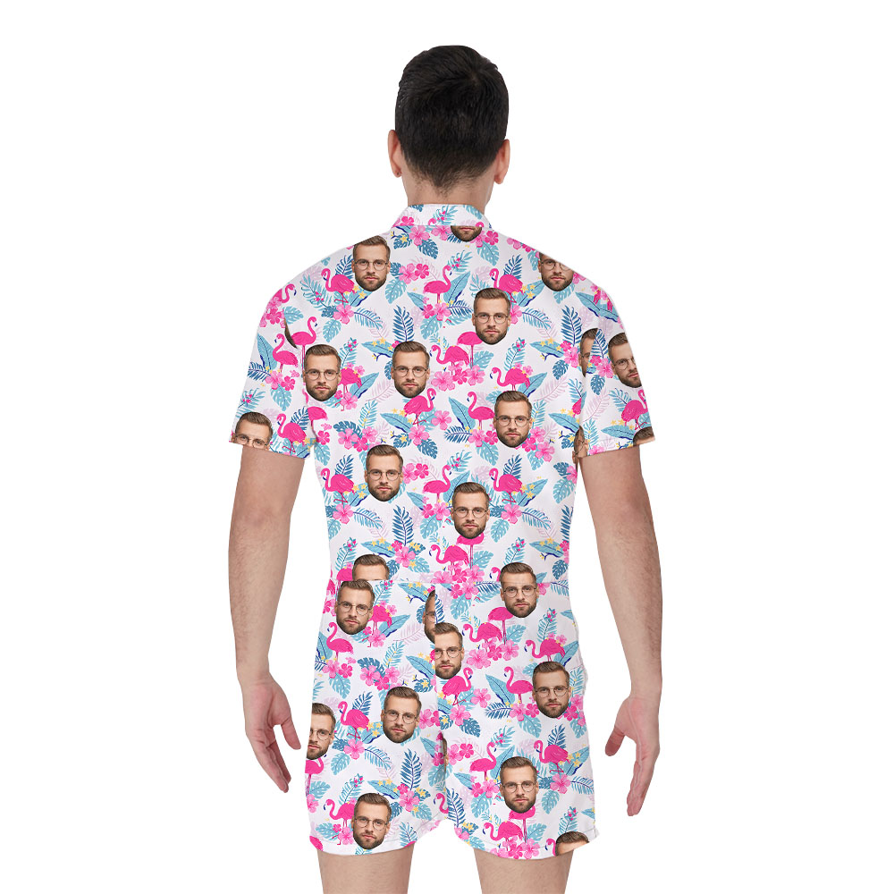 Custom Multiple Faces Pink Flamingo Romper For Male
